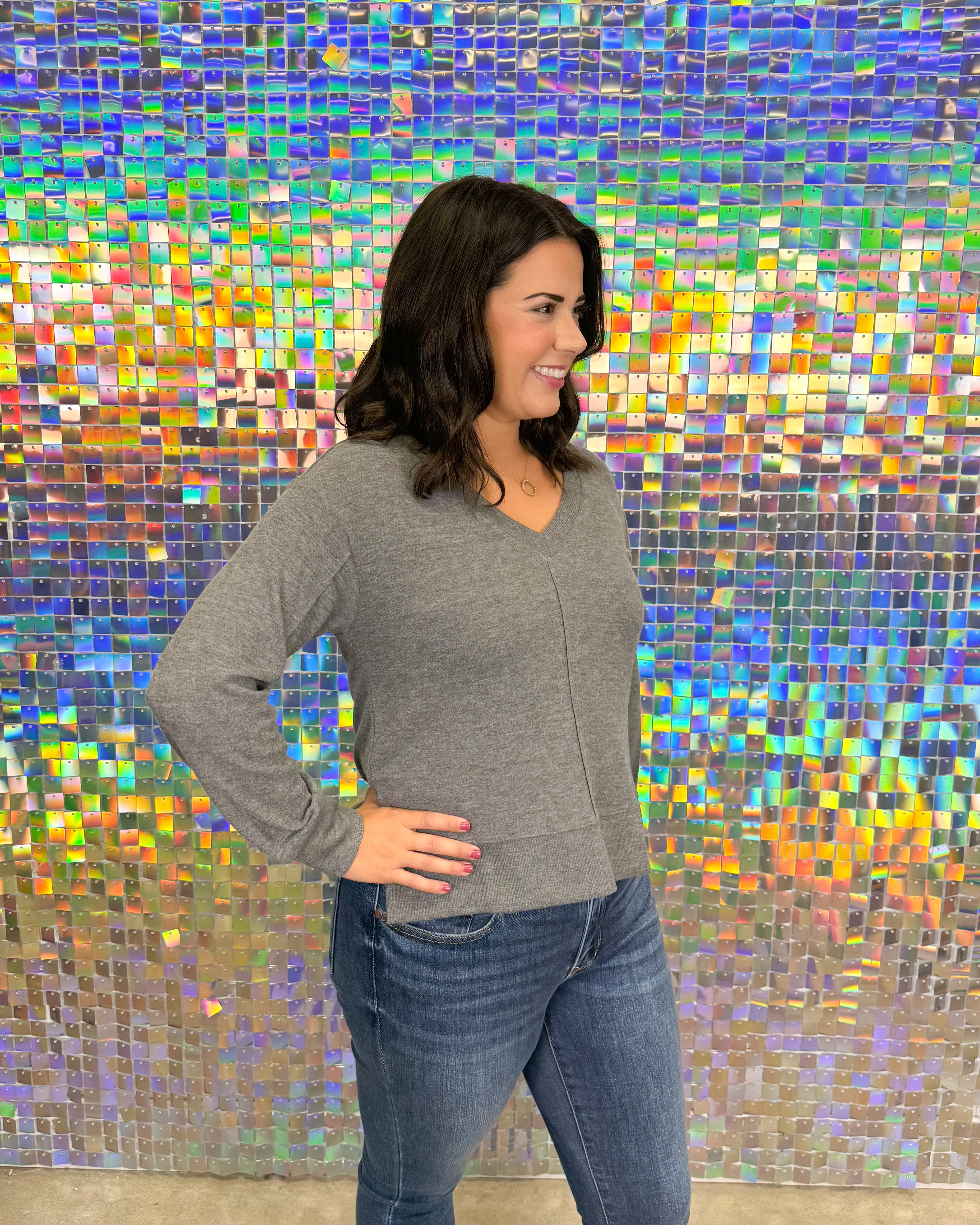 Z Supply Wilder Cloud V-Neck LS Top - Charcoal Heather