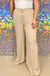 Mud Pie Emily Smocked Trousers - Tan, elastic drawstring waistband, tan/white striped, wide leg flowy