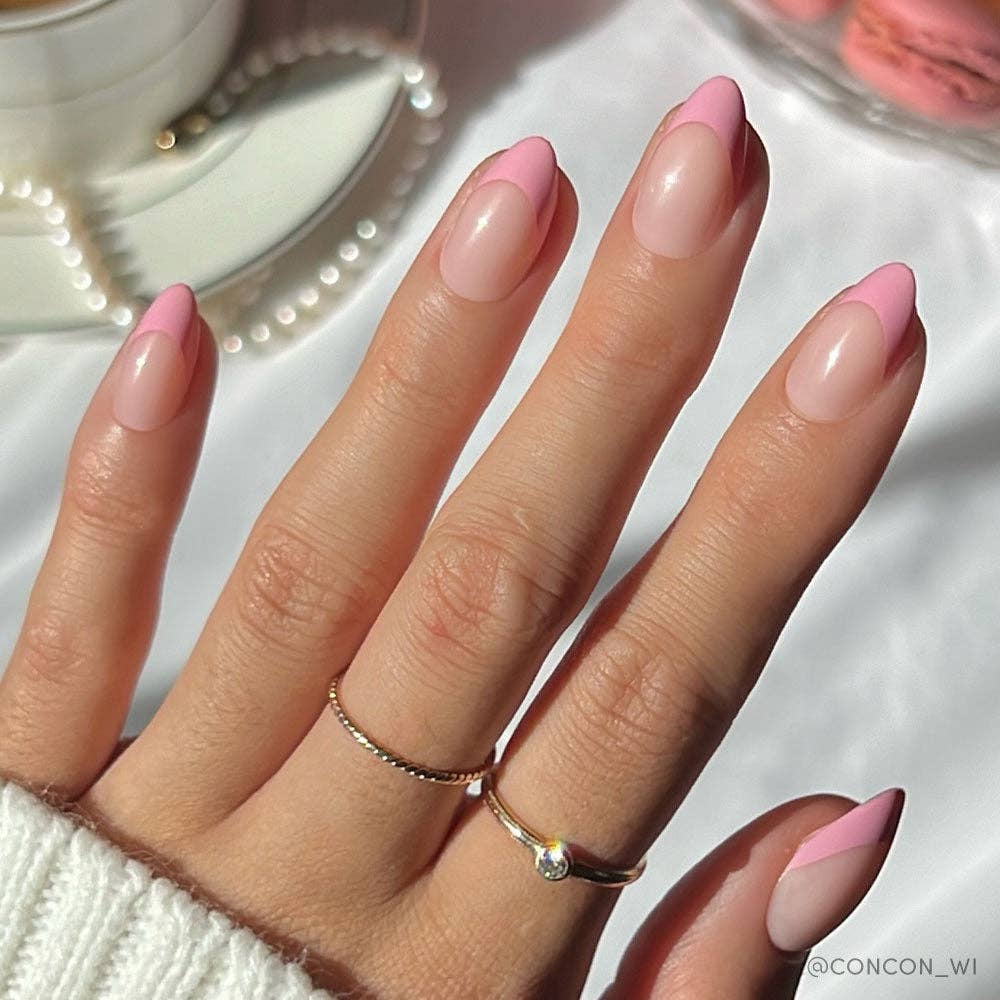 Glamnetic Pink Macaron Press-On Nails | Pink French Tip | Short Almond