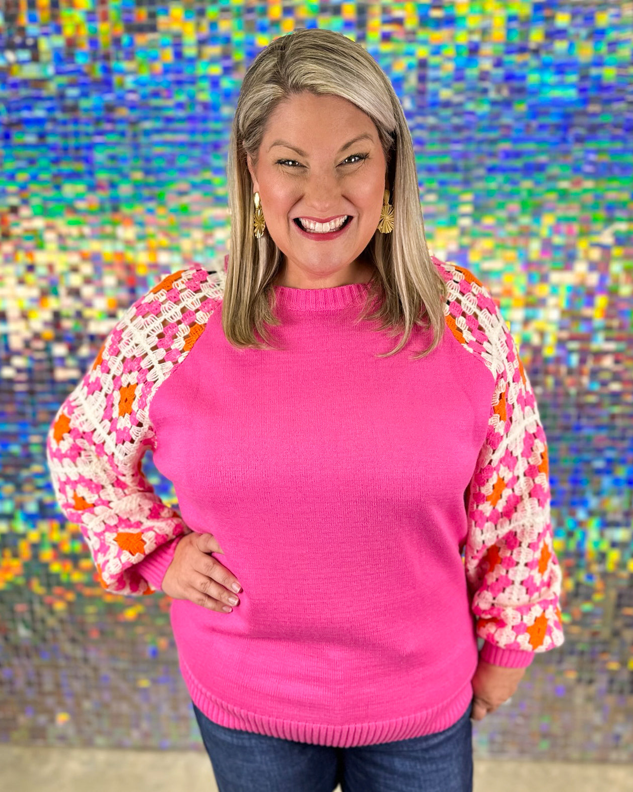 April Crochet Sweater - Pink