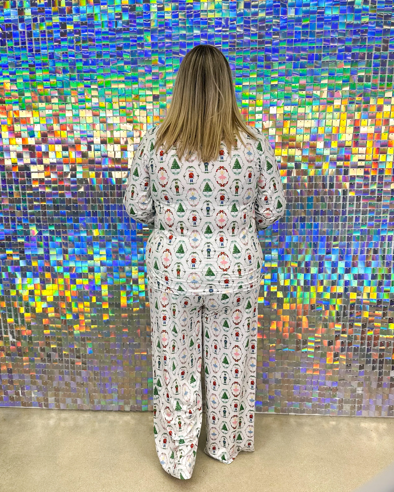 Nutcracker Waltz Long Sleeve Button Up Sleep Shirt - White/Multi