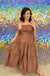 Entro New Romantics Dress - Brown, smocked, tie sleeves, tiered, midi, print, fall