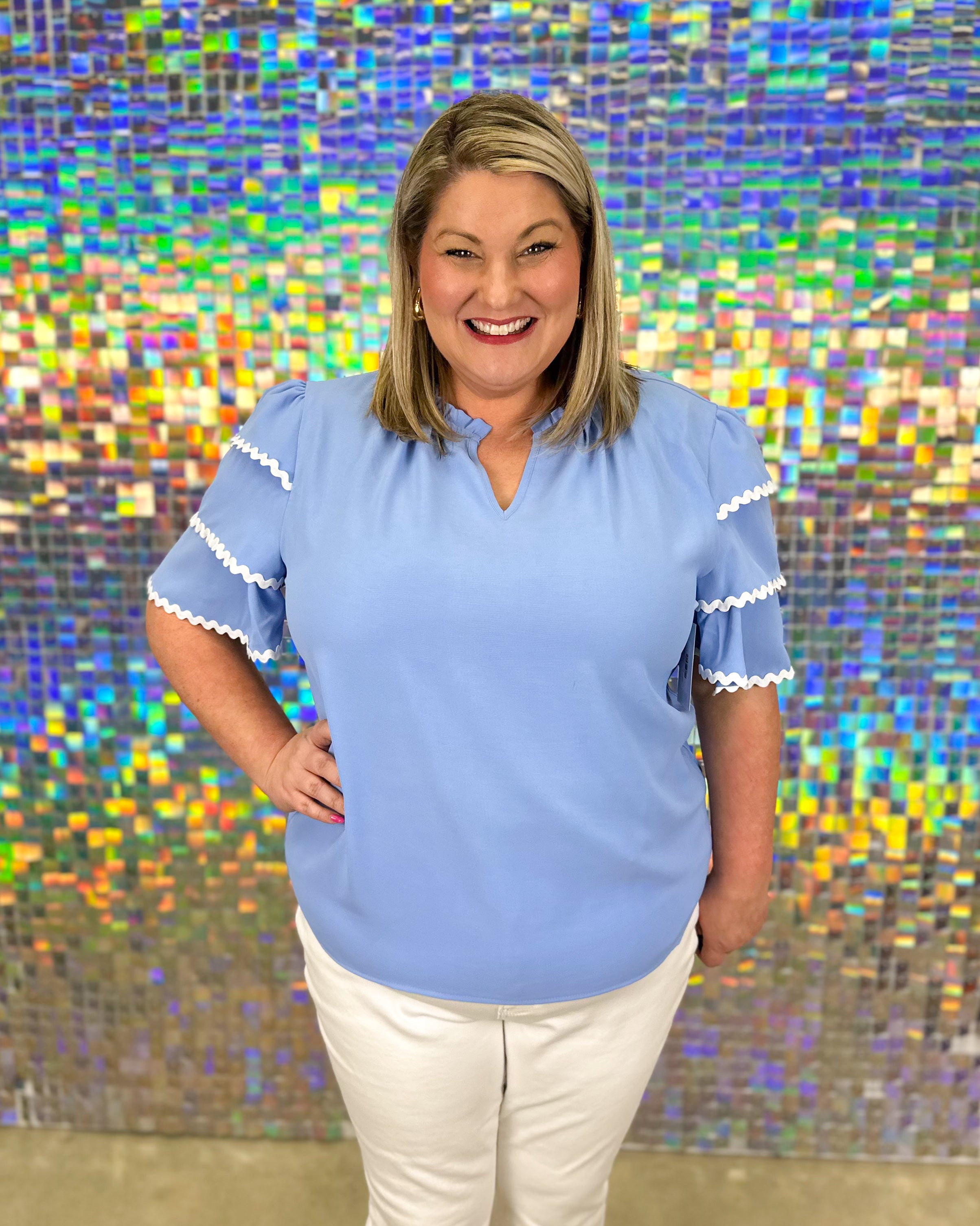 Carissa Ric Rac Top - Light Blue