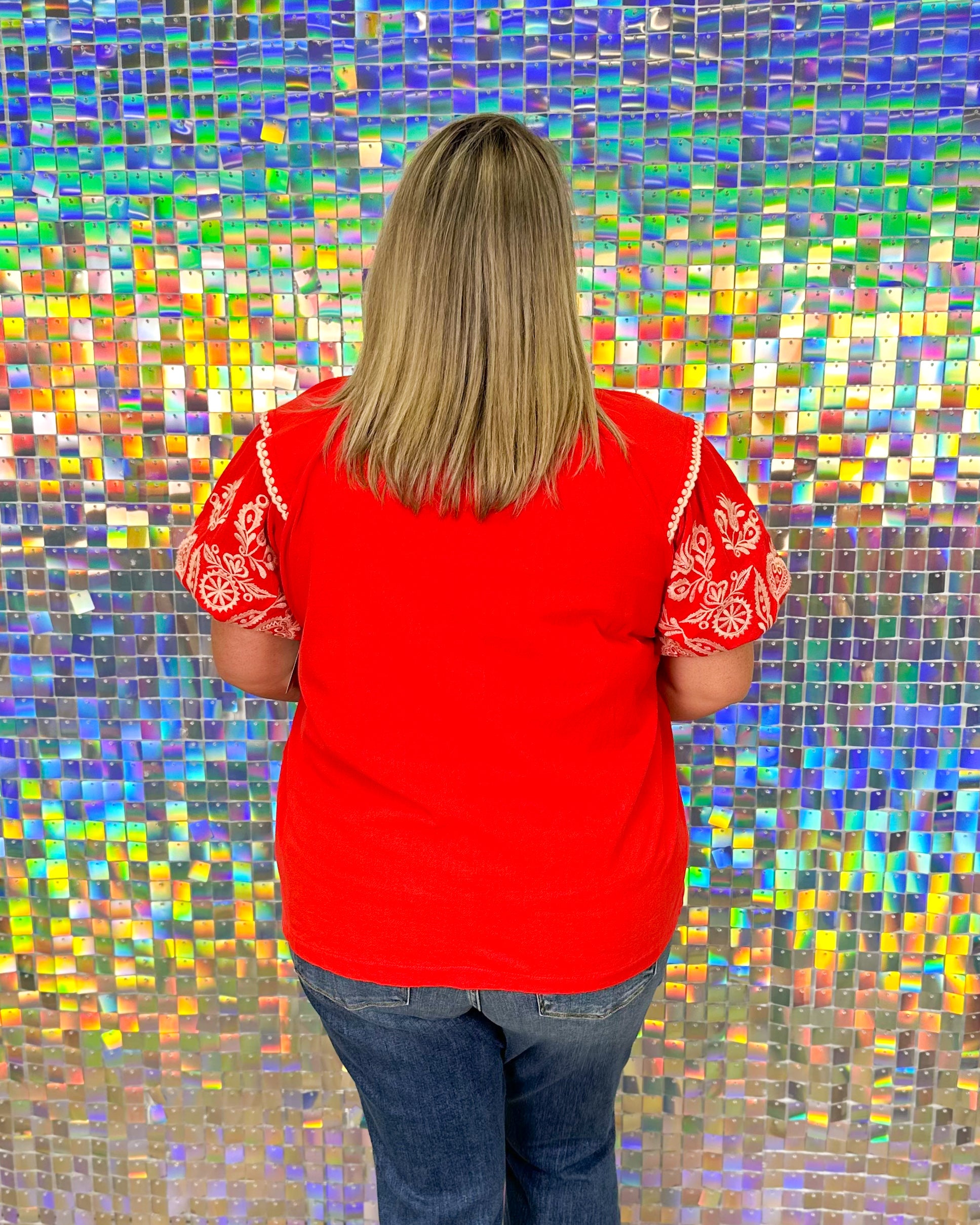 Tricia Embroidered Top - Red