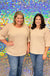 Andree By Unit Woven Wendy Top - Taupe, round neckline, 3/4 sleeves, cuffed sleeve, waffle knit, plus size