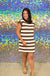 Entro Cameron Stripe Dress - Brown, plus size, pockets, mini dress, short sleeve, round neck