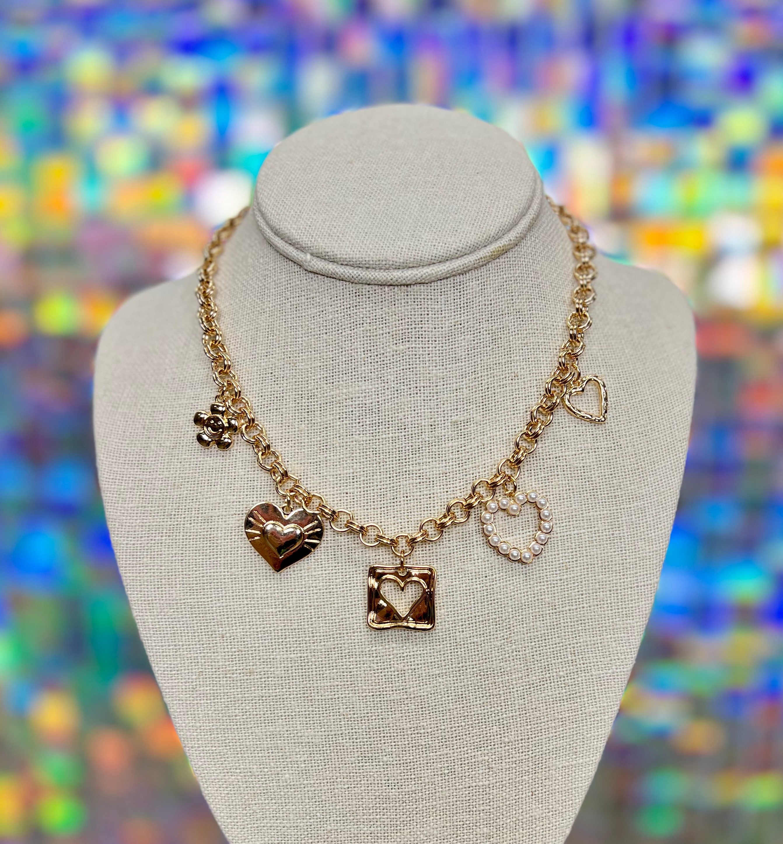 Heart Multi Charm Necklace - Gold