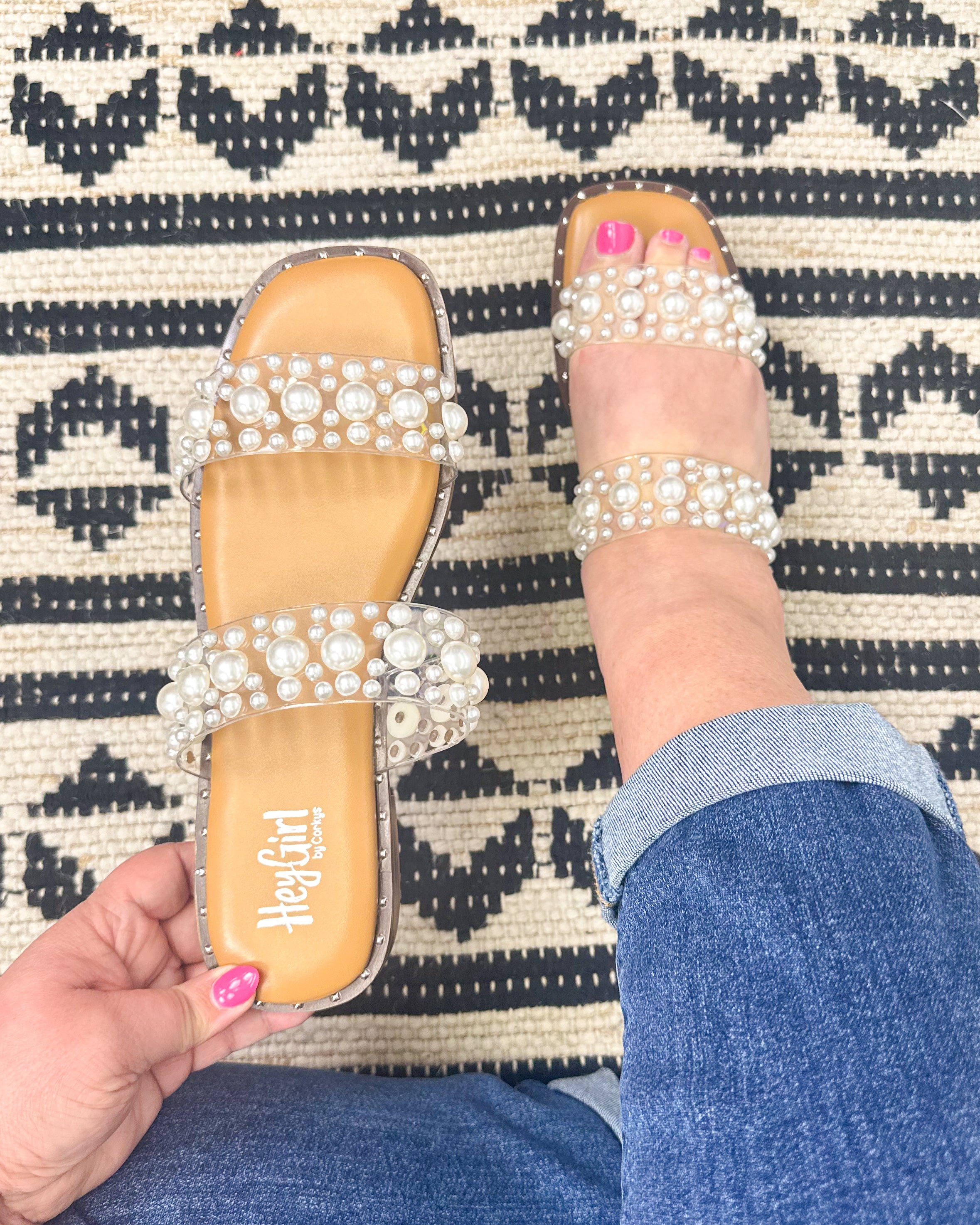 FINAL SALE Mamma Mia Sandal-Clear With Pearls