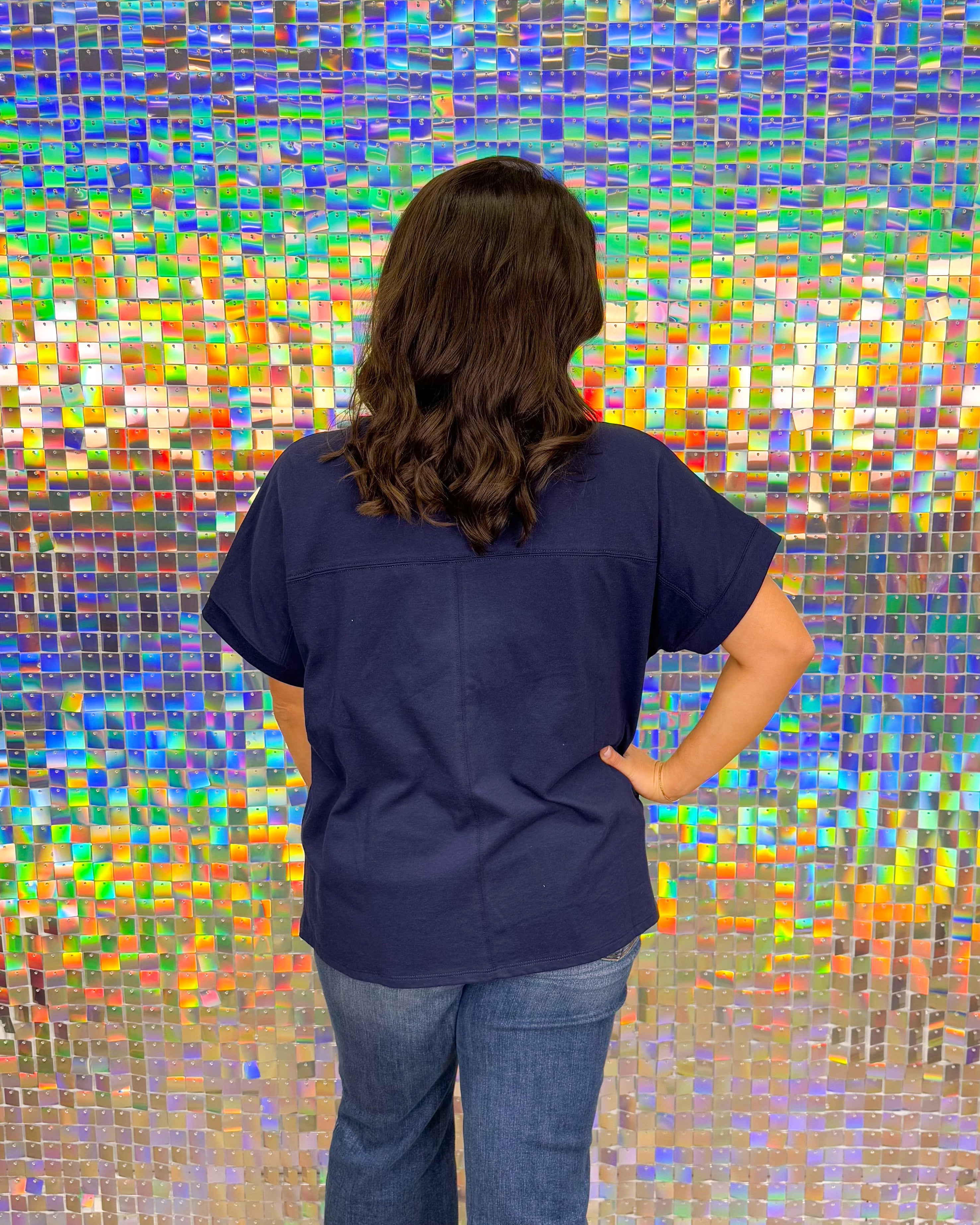 FINAL SALE 4th of July Sparkle Top - Navy