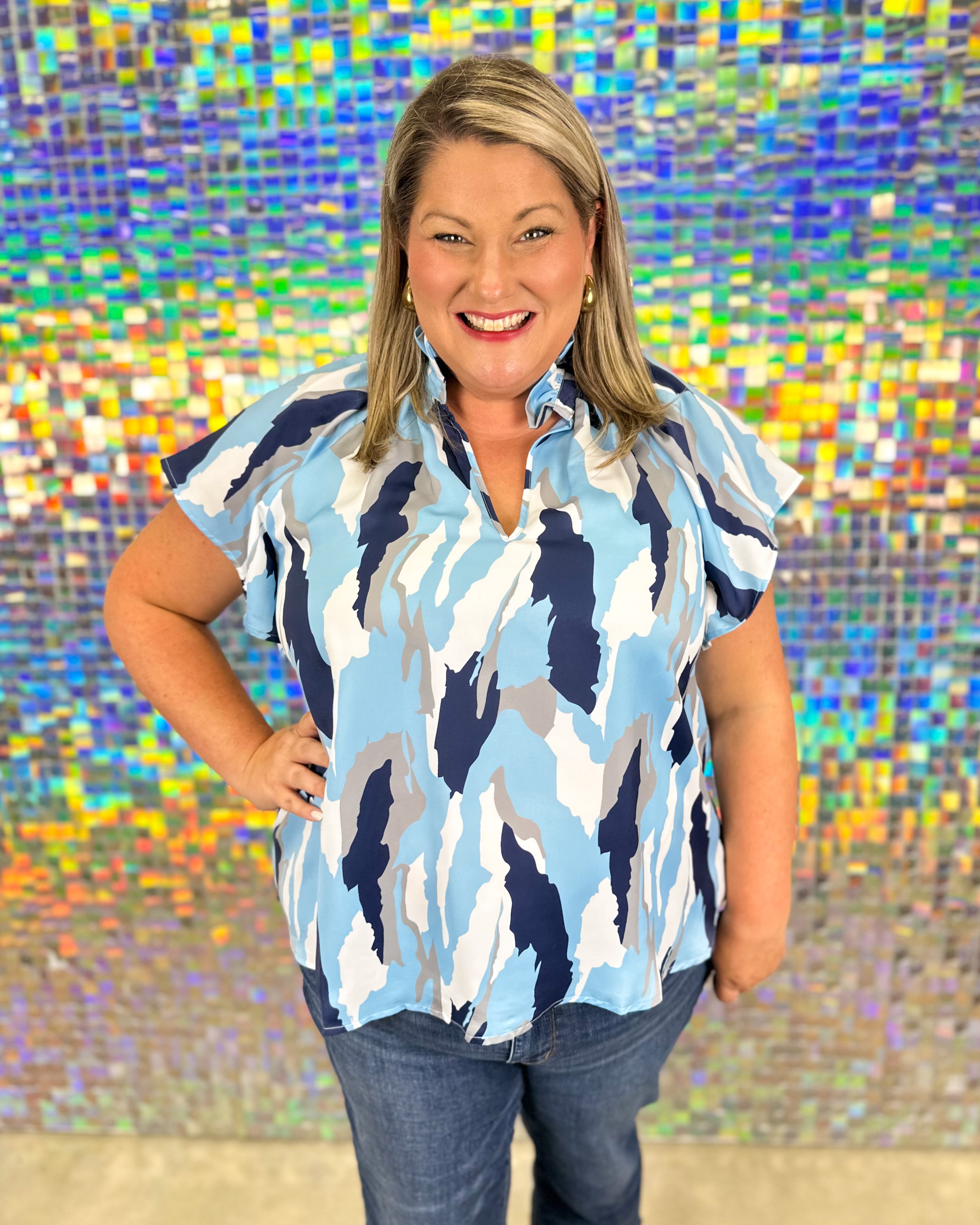 Abstract Blouse - Blue & Navy