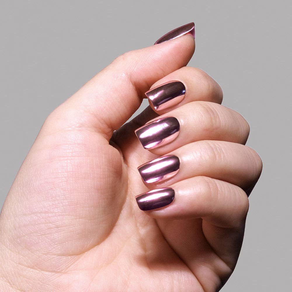 Glamnetic Metallic Blush Press-On Nails | Metallic Chrome Blush | Short Squoval