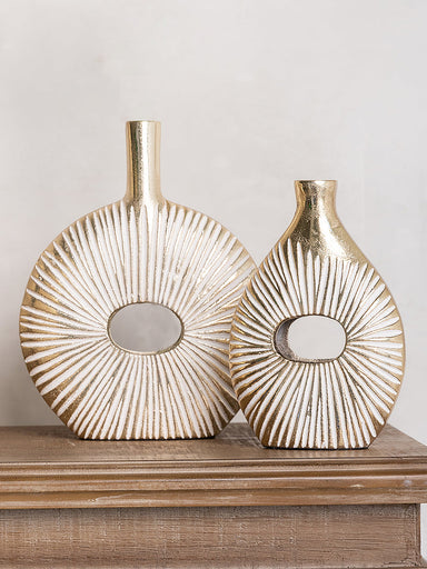 Mary Square Small Gold and White Lines Vase
