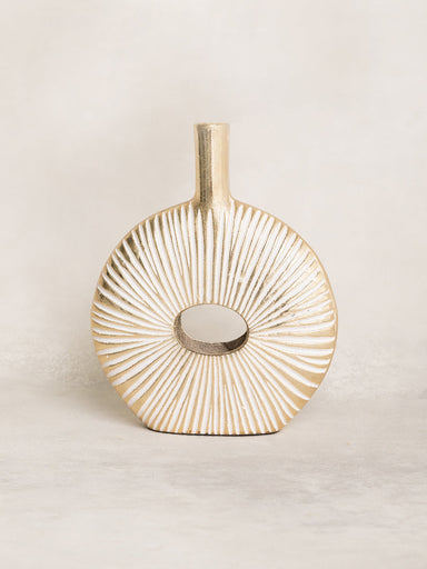 Mary Square Medium Gold and White Lines Vase