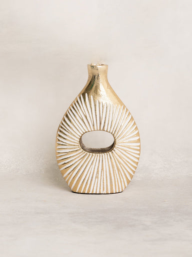 Mary Square Small Gold and White Lines Vase