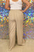 Mud Pie Emily Smocked Trousers - Tan, elastic drawstring waistband, tan/white striped, wide leg flowy