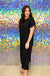 Entro Amallah Dress - Black, plus size, ribbed, knit, midi, slit, short sleeve, round neck