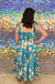 Entro Dreaming of Paradise Dress - Turquoise, tie sleeves, square neck, tiered, tropical print, smocked back, midi