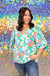 Entro Flower Power Top - Mint, v-neck, 3/4 sleeve, ruffle, floral, spring