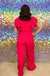 Entro Jumping for Joy Jumpsuit - Hot Pink, v-neck, ruffle tiered sleeves