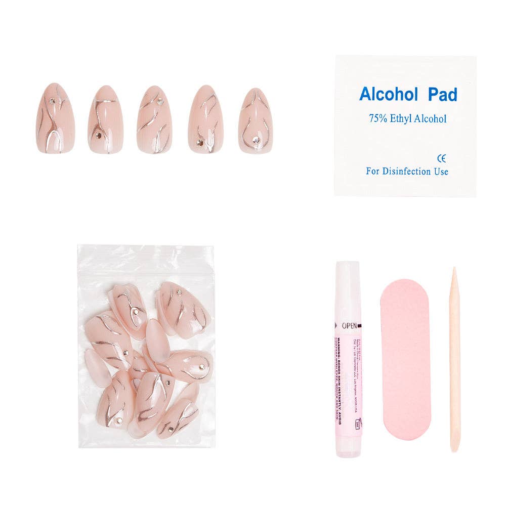 Glamnetic Astro Press-On Nails | 3D Raised Metallic  Silver | Short Almond