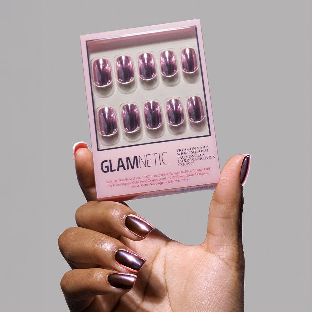 Glamnetic Metallic Blush Press-On Nails | Metallic Chrome Blush | Short Squoval