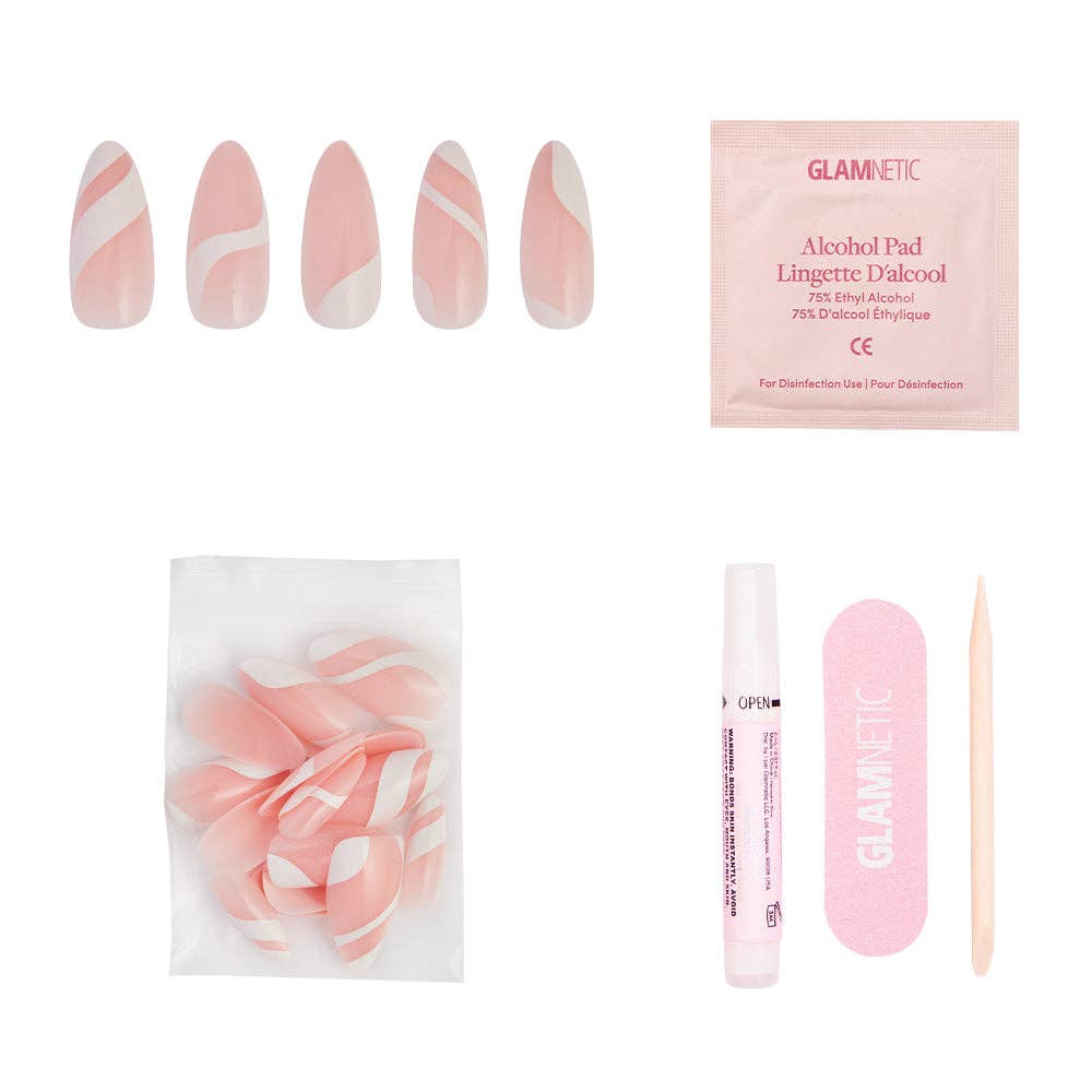 Glamnetic Marshmallow Swirl Press-On Nails | Long White | Medium Almond