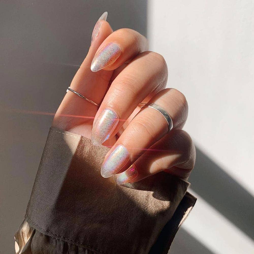 Glamnetic Stardust Press-On Nails | Clear Holographic Finish | Almond