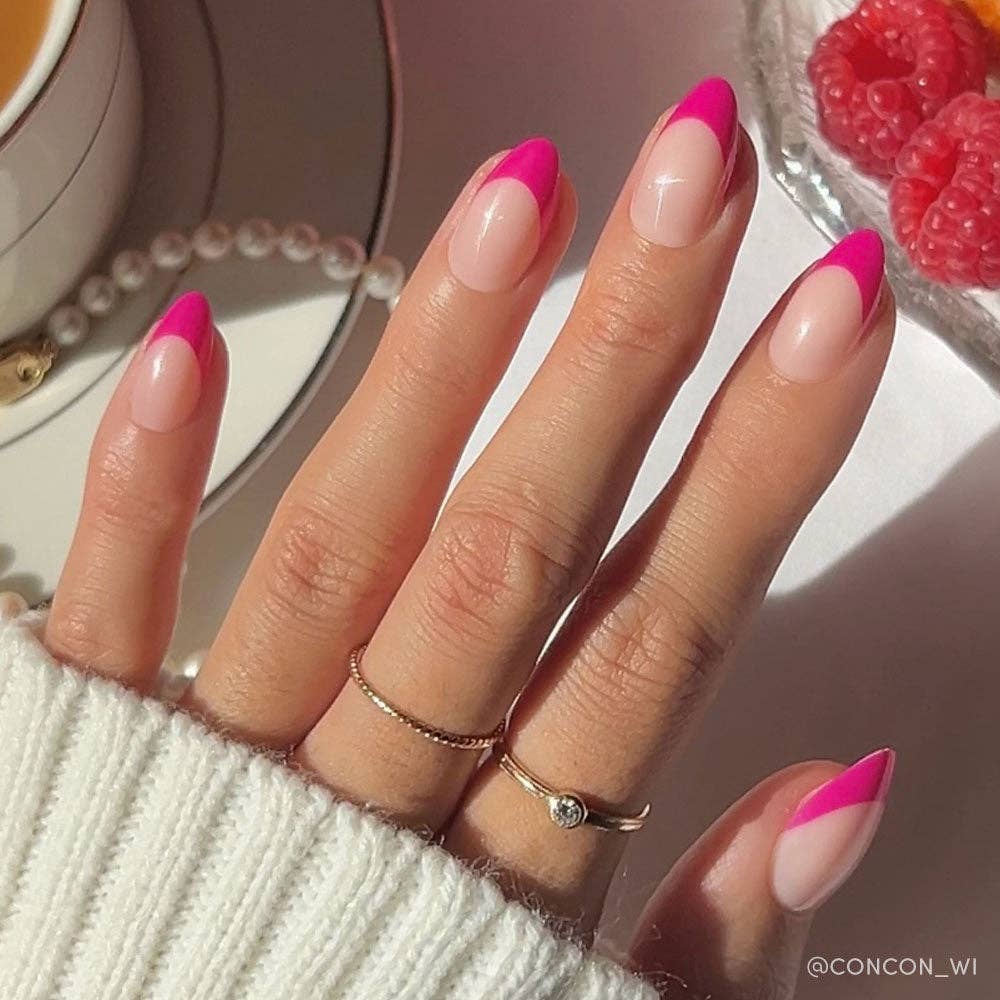 Glamnetic Raspberry Sorbet Press-On Nails | French Tip | Short Almond