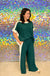 Entro Keeping It Casual Set - Pine, color block, plus size, green, white, stripe, wide leg, slit hem, drawstring pants, oversized, flowy top