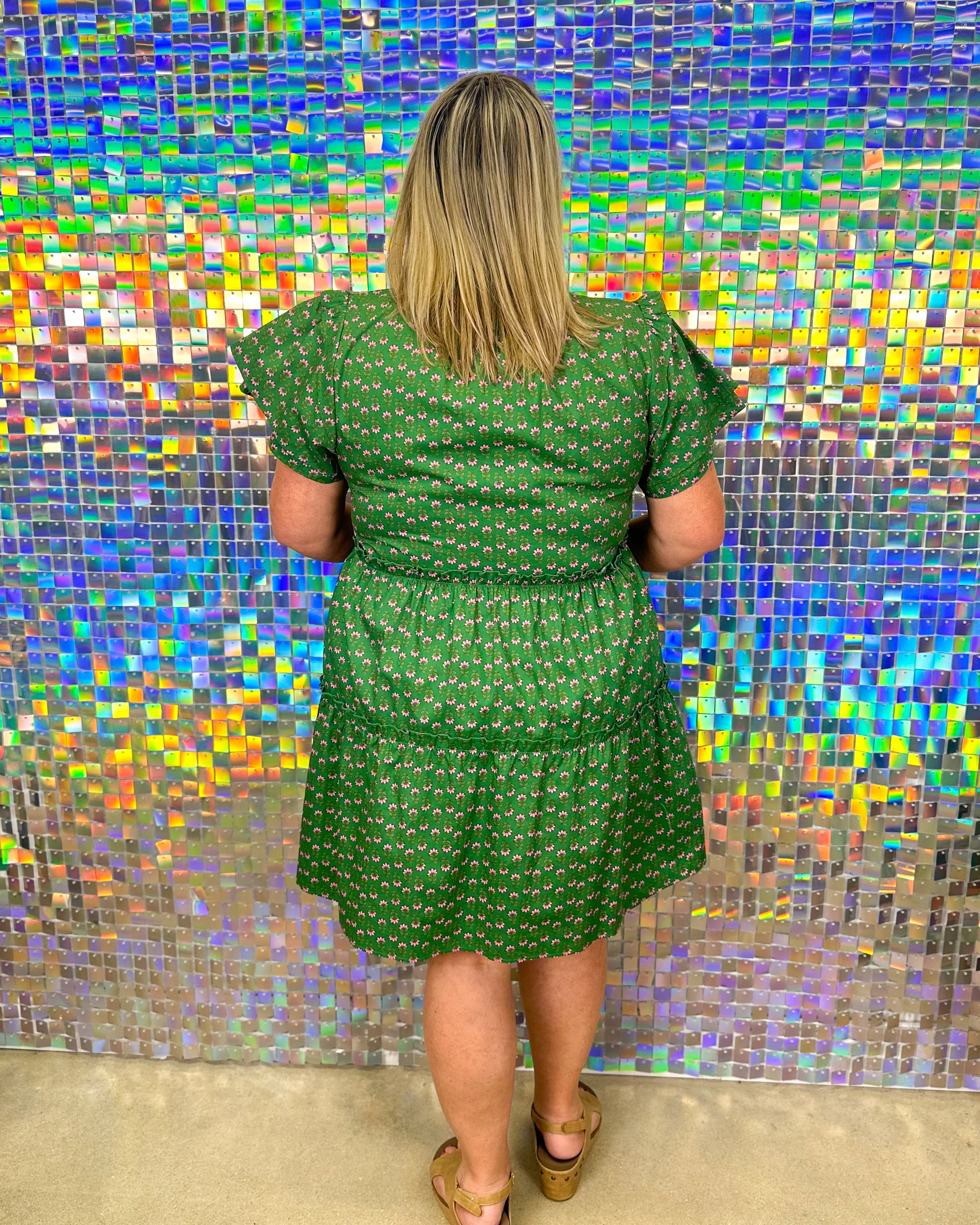 FINAL SALE-Isha Tiered Mini Dress - Kelly/Pink-