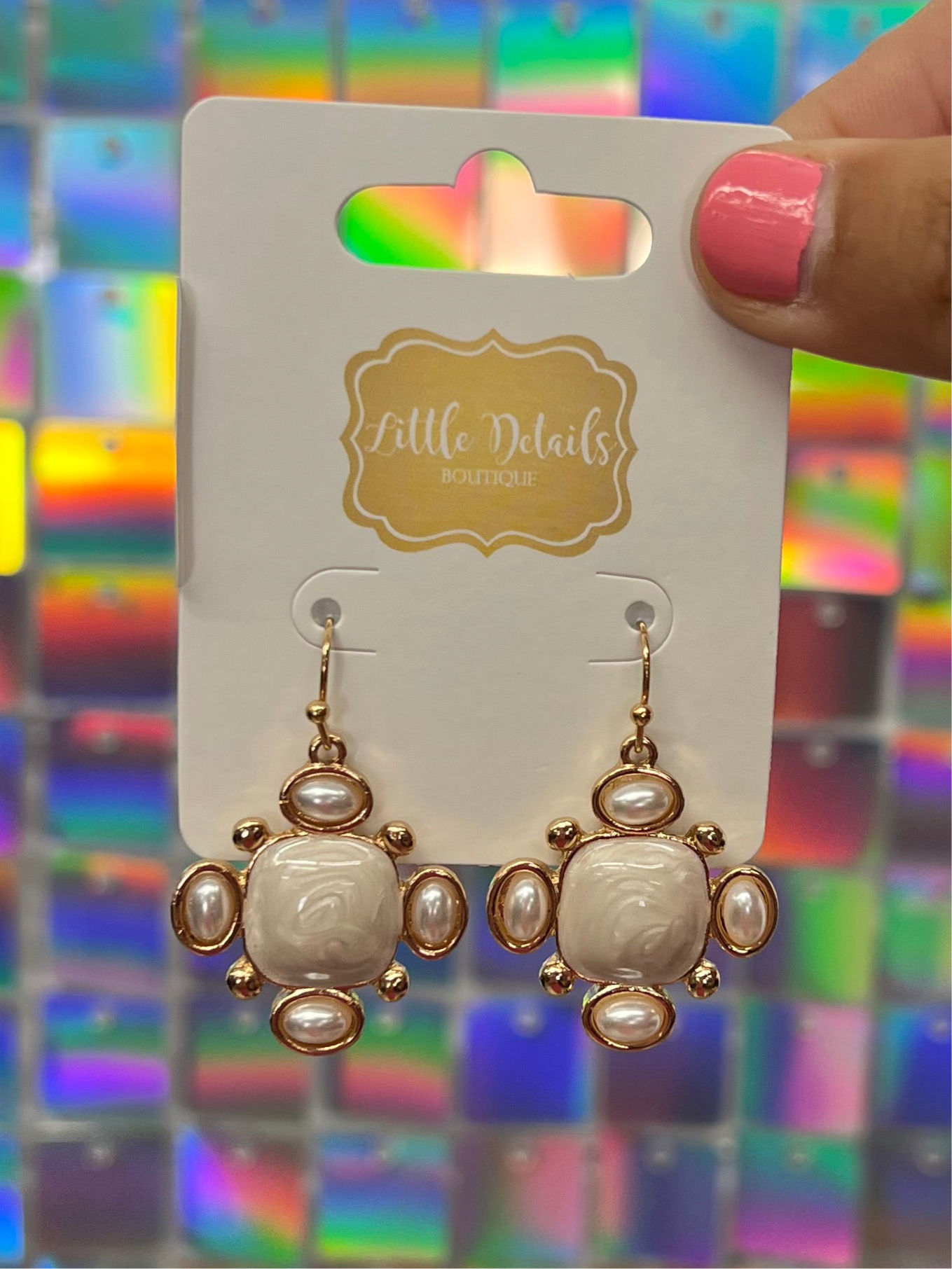 Pearlized Square and Pearl Drop Earrings
