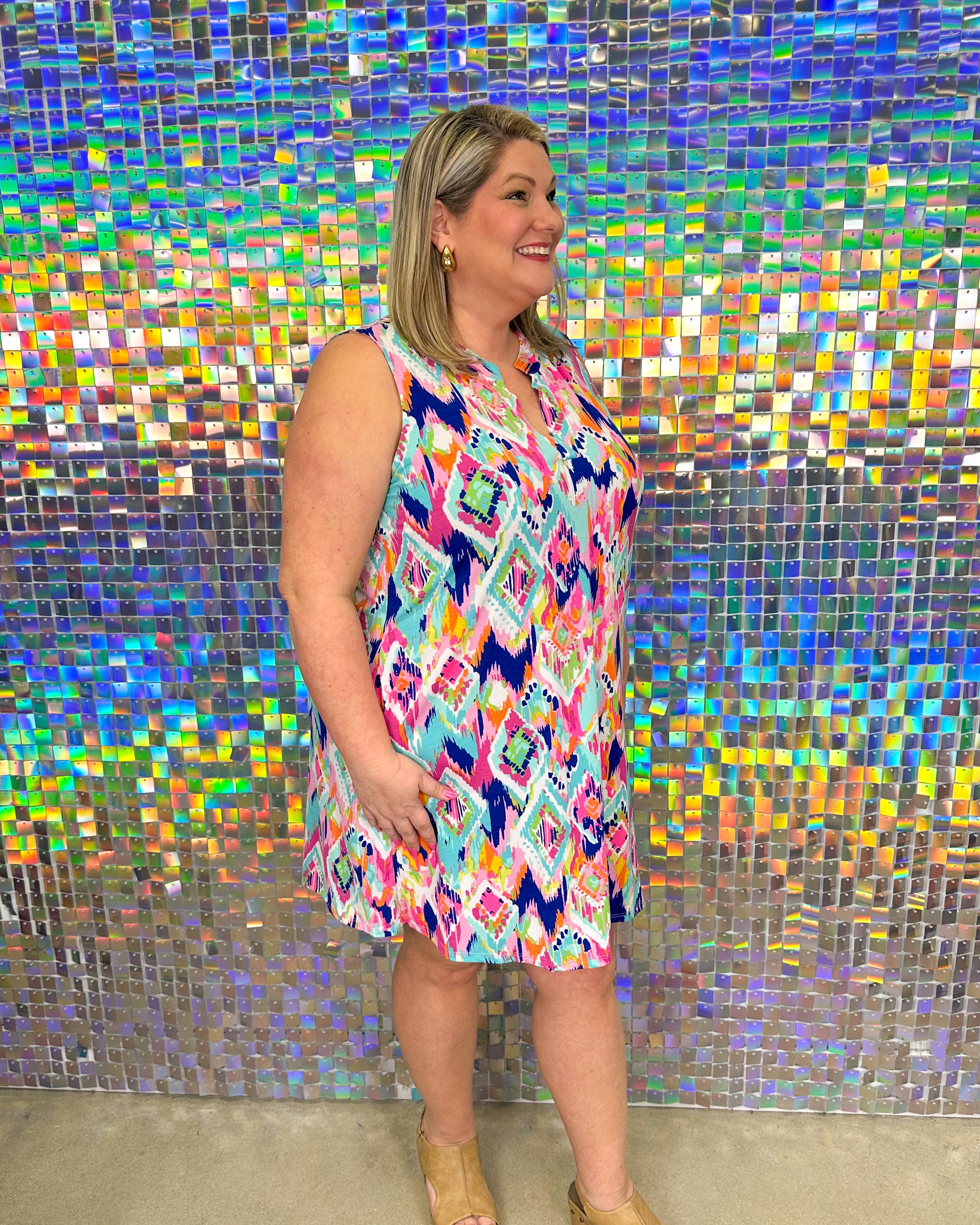 FINAL SALE Lizzy Sleeveless Dress - Navy Geo