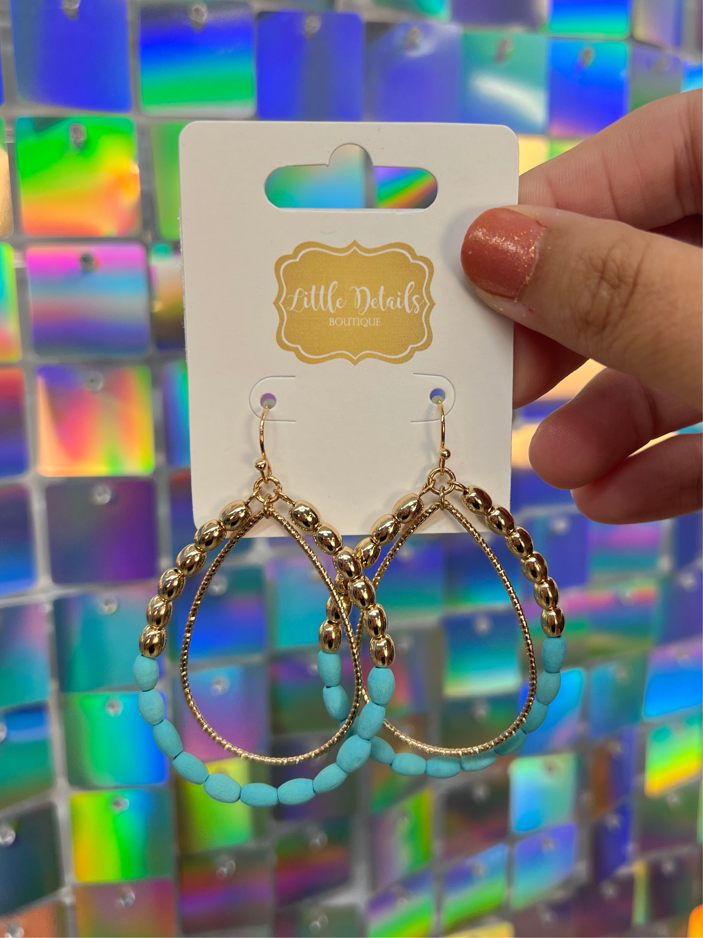 FINAL SALE Teal Beaded Double Dangle - Gold