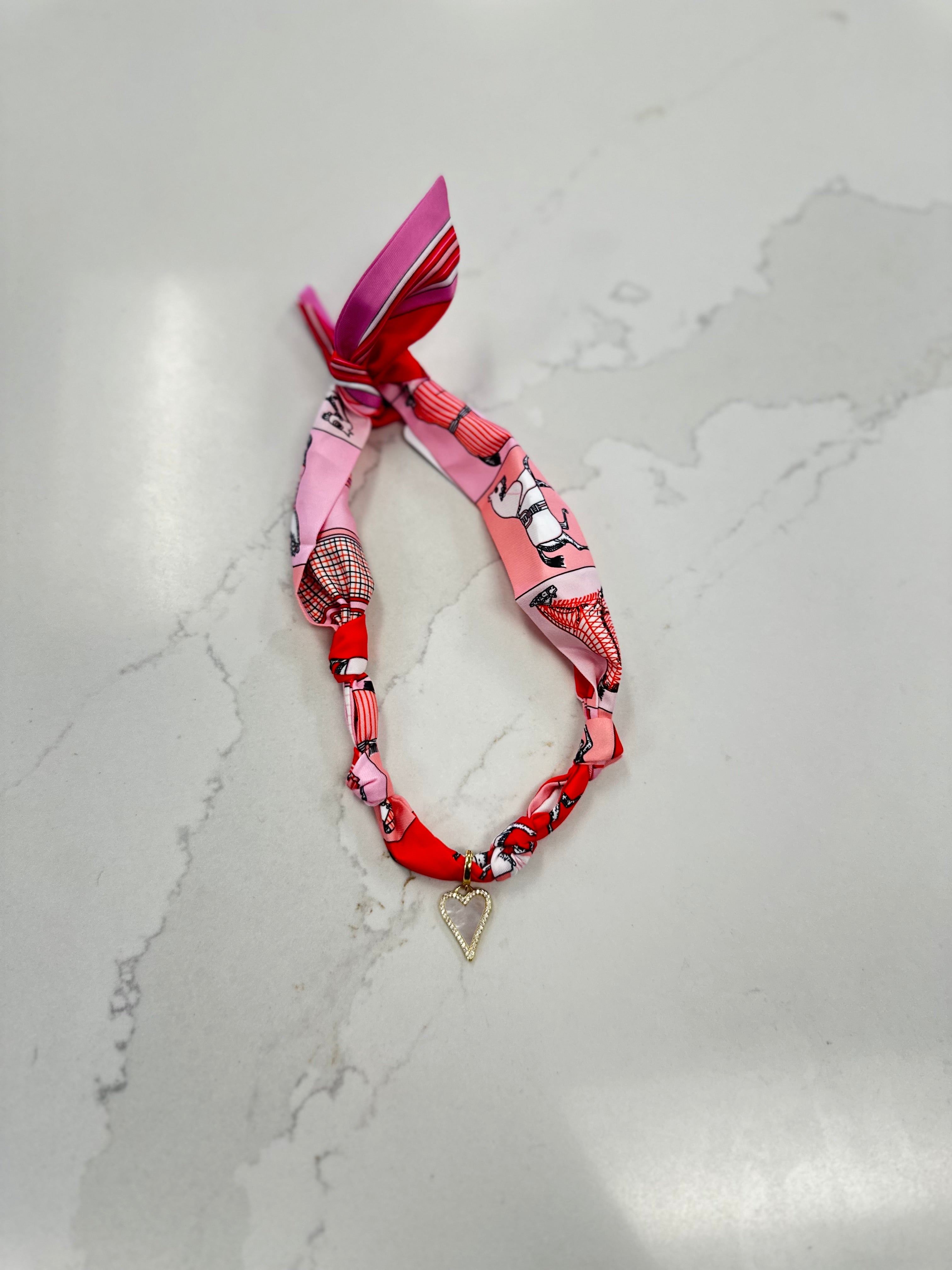 FINAL SALE Horse Pattern Scarf Necklace - Pink