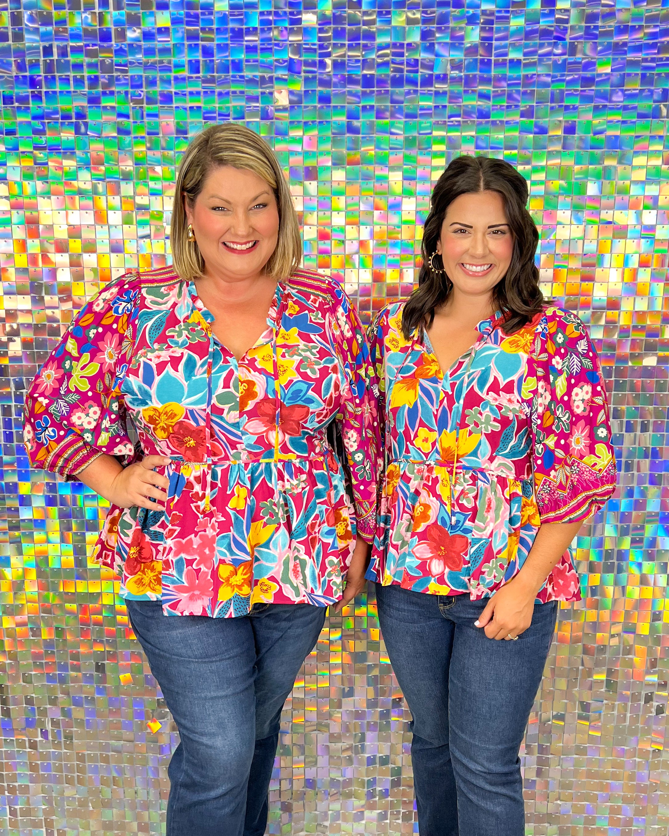 Umgee Staying Alive Top - Mulberry, bold print, floral, v-neck, long sleeve, peplum, plus size