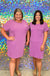 Entro Funday Dress - Purple, mini, ribbed, plus size, pocket, round neck, short sleeve, game day