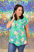 Entro So Real Top - Green, floral, plus size, v-neck, smocked, ruffle flutter sleeves