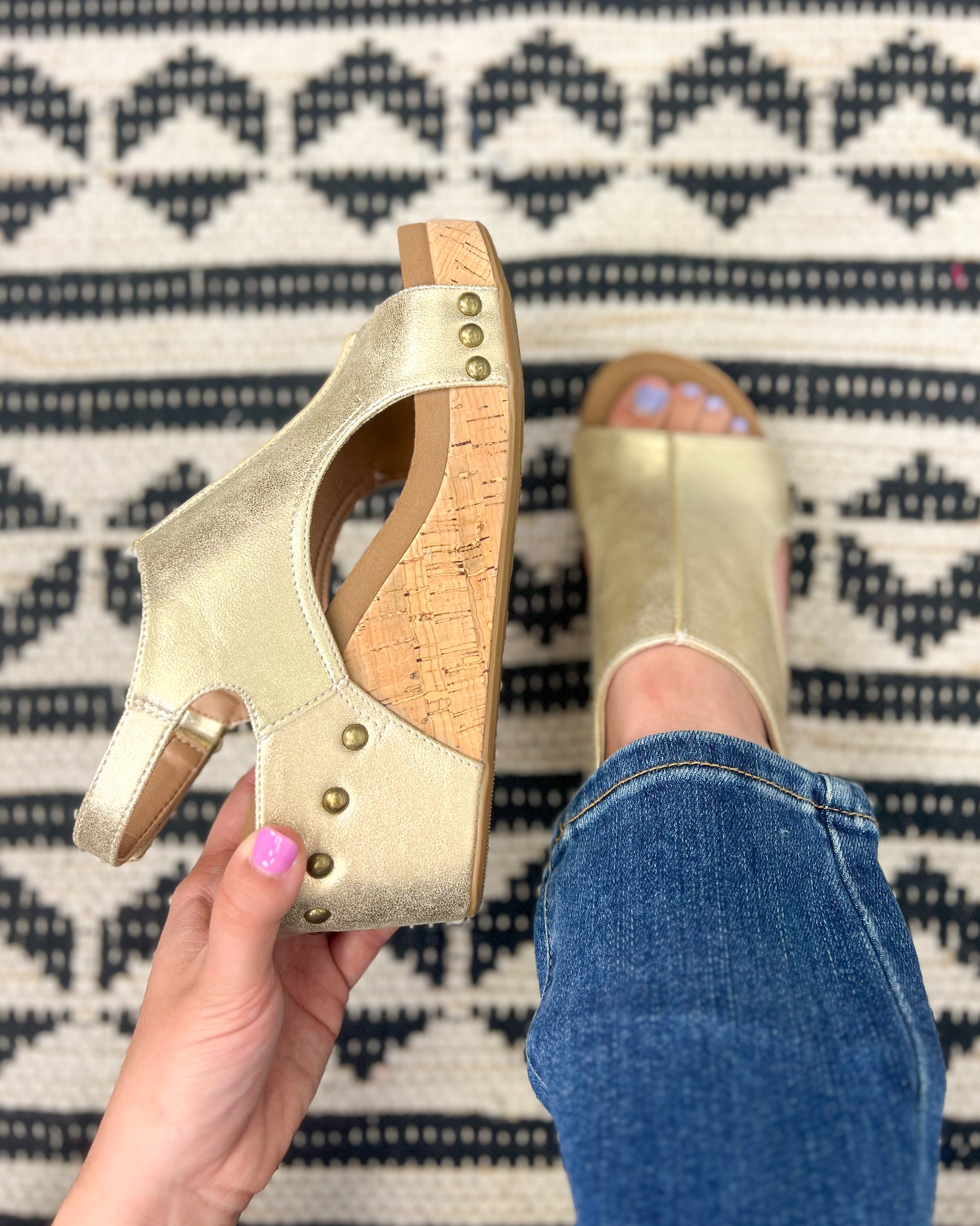 Carley Wedge Shoe - Antique Gold