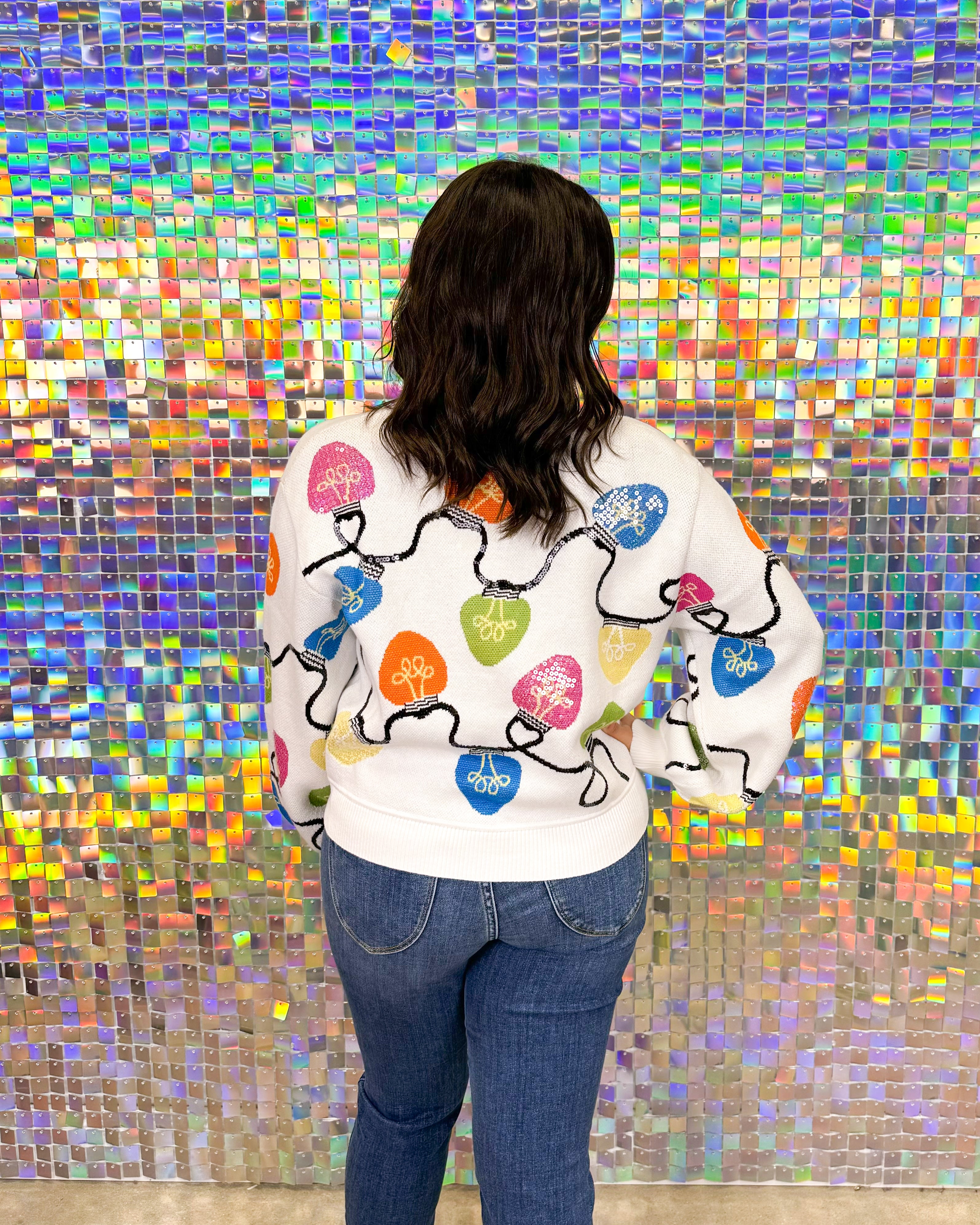 Queen of Sparkles Christmas Lights Cardigan - White Multi