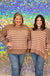 Entro Kasey Striped Sweater - Mocha, brown, pink, long sleeve, round neck, side slits, oversized, plus size