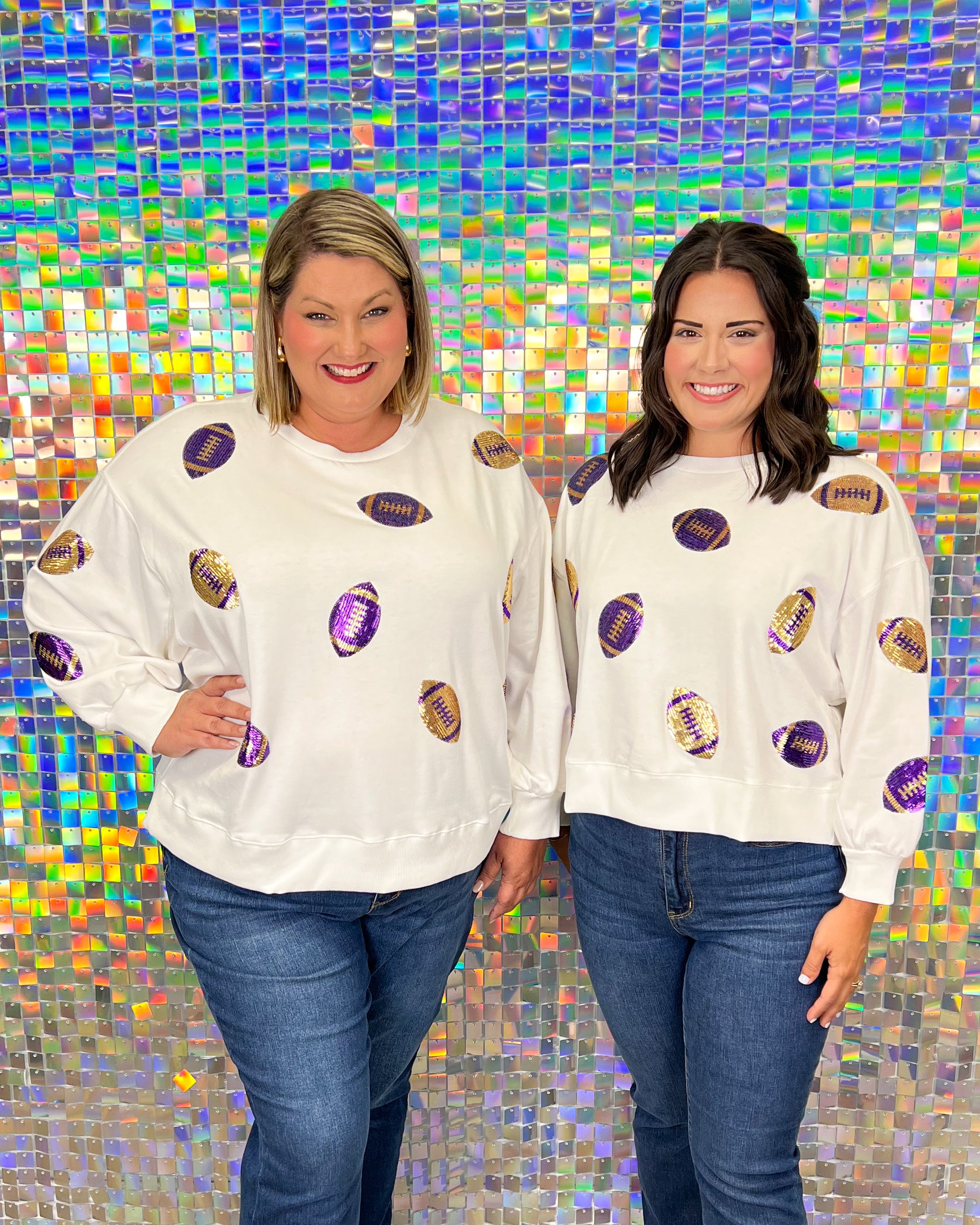 Mary Square Millie Football Sweatshirt - Purple & Gold, white, plus size, game day