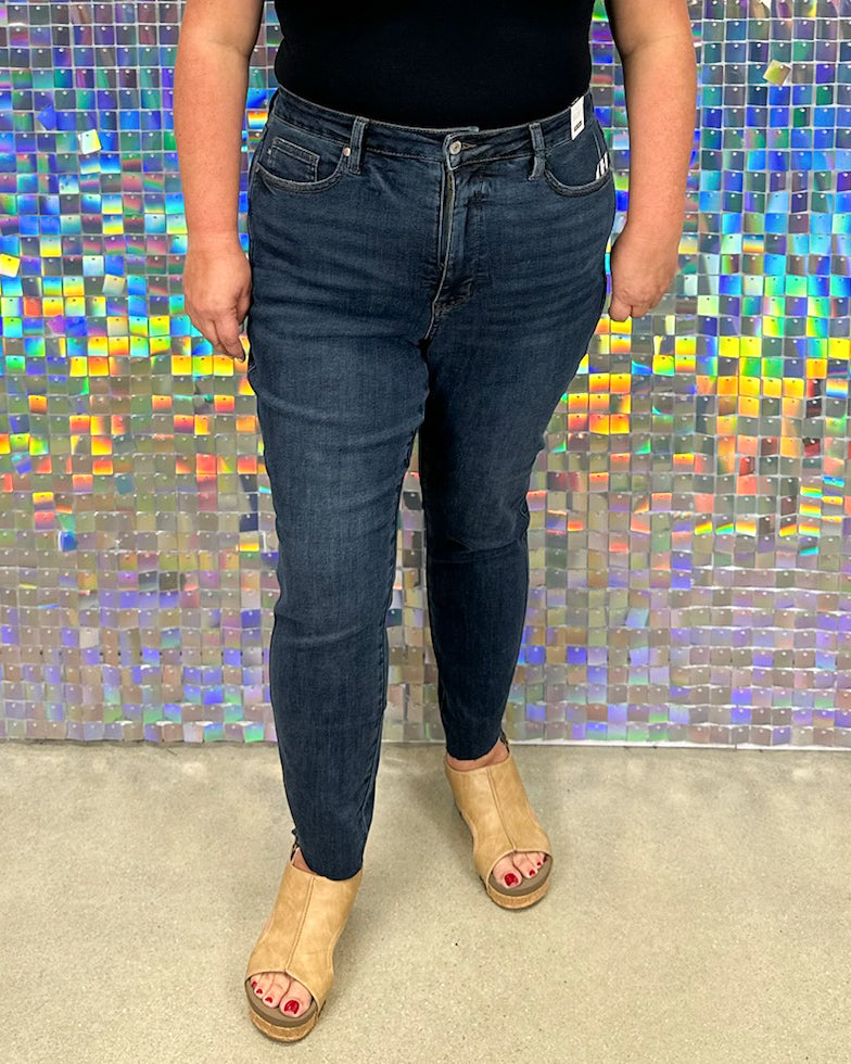 Judy Blue Lisa High-Rise Tummy Control Step Hem Skinny Jean  - Dark Wash