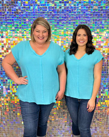 Andree By Unit Confessions Top - Blue Radiance, plus size, gauze, v-neck, seam, sleeveless