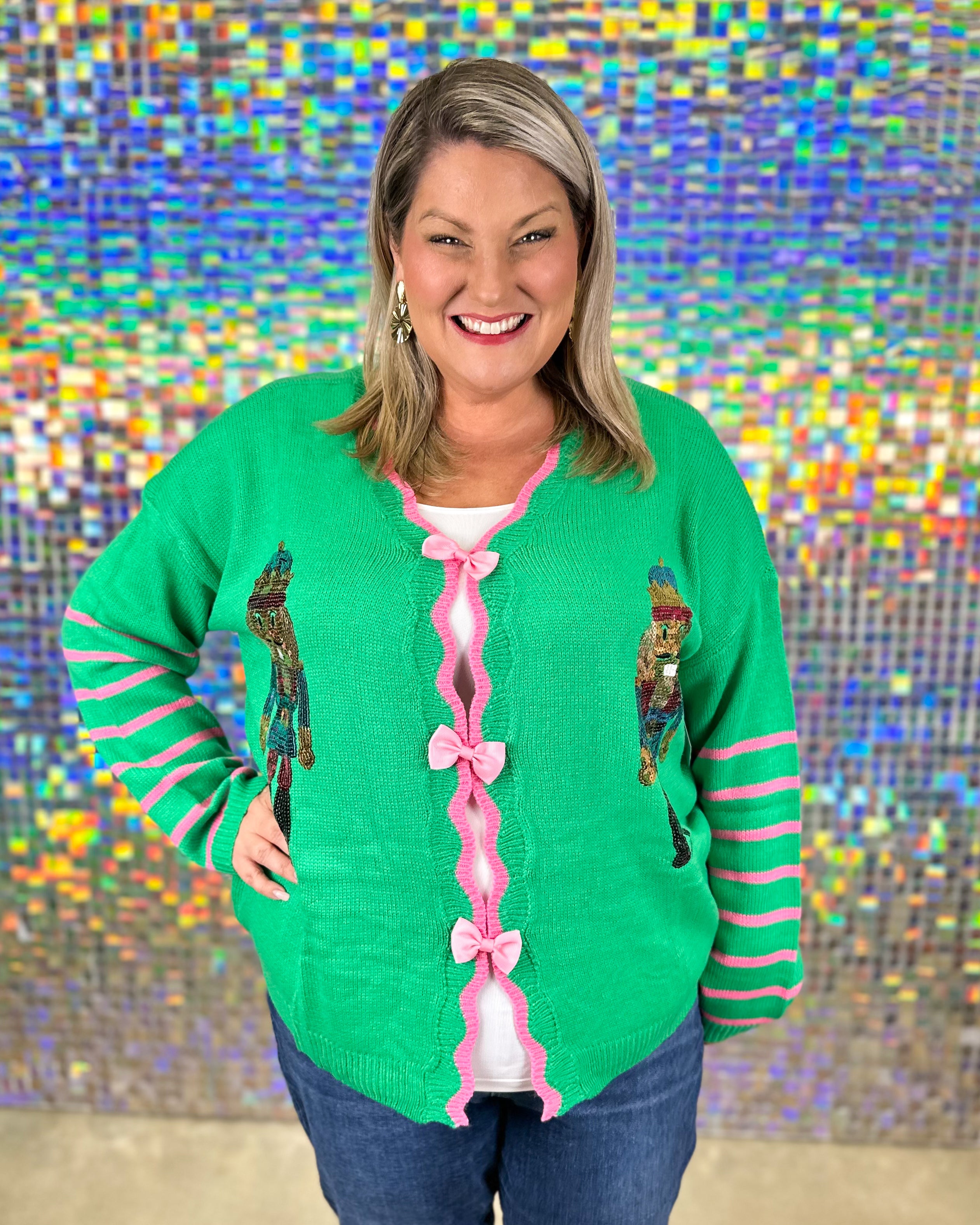 Sequin Nutcracker Sweater Cardigan - Green