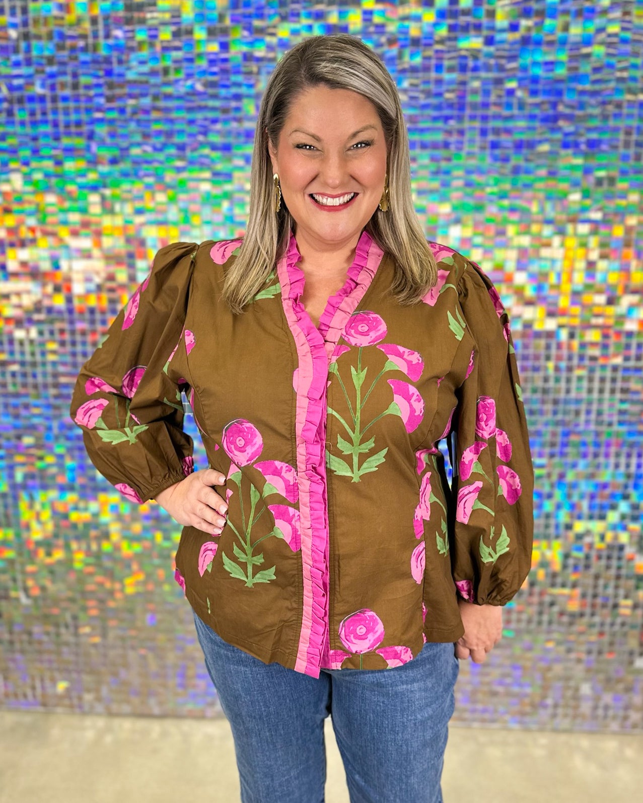 Wild Flower Top  - Brown