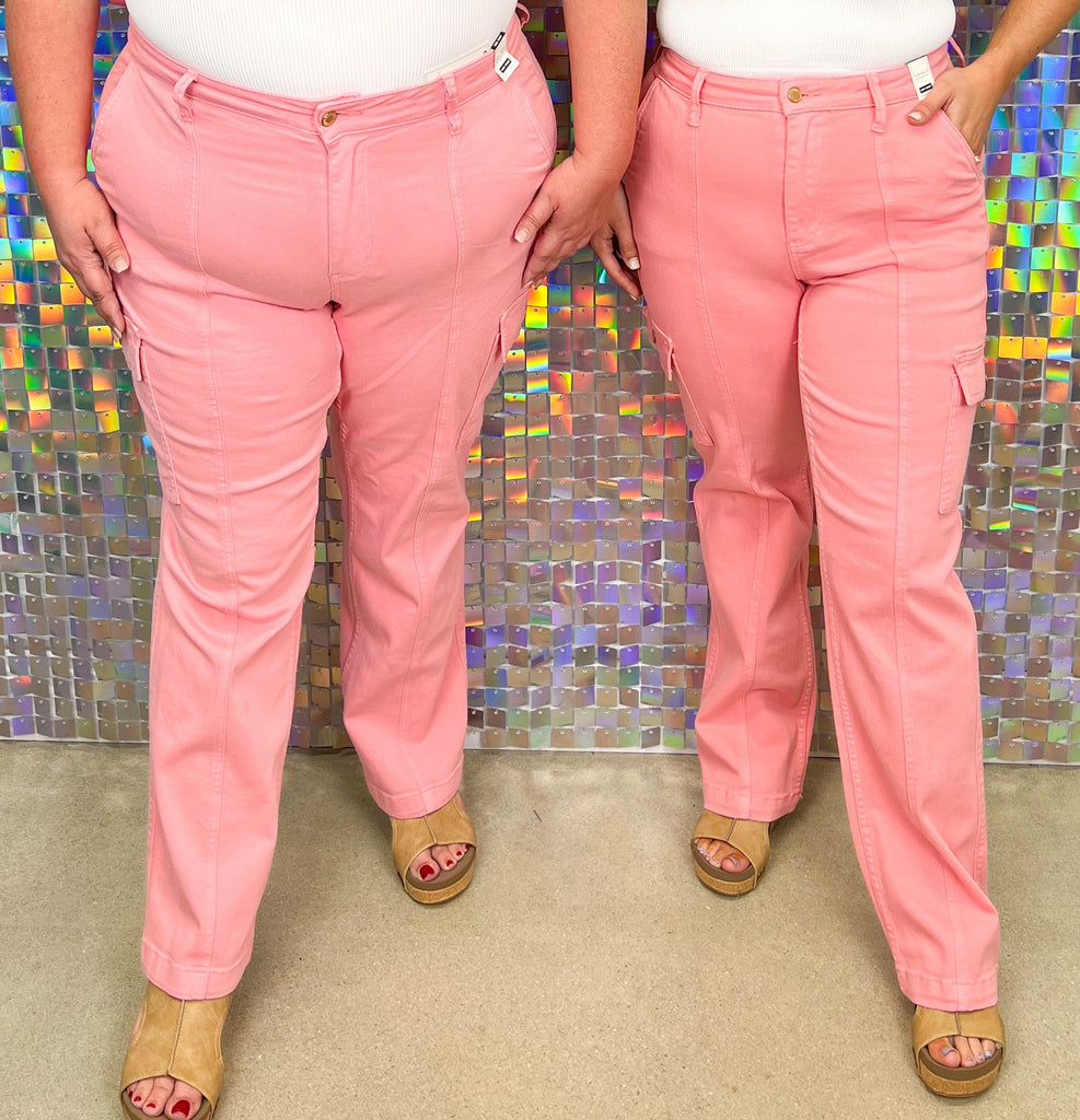 Judy Blue Lyla High Waist Garment Dyed Cargo Straight - Pink — Little  Details