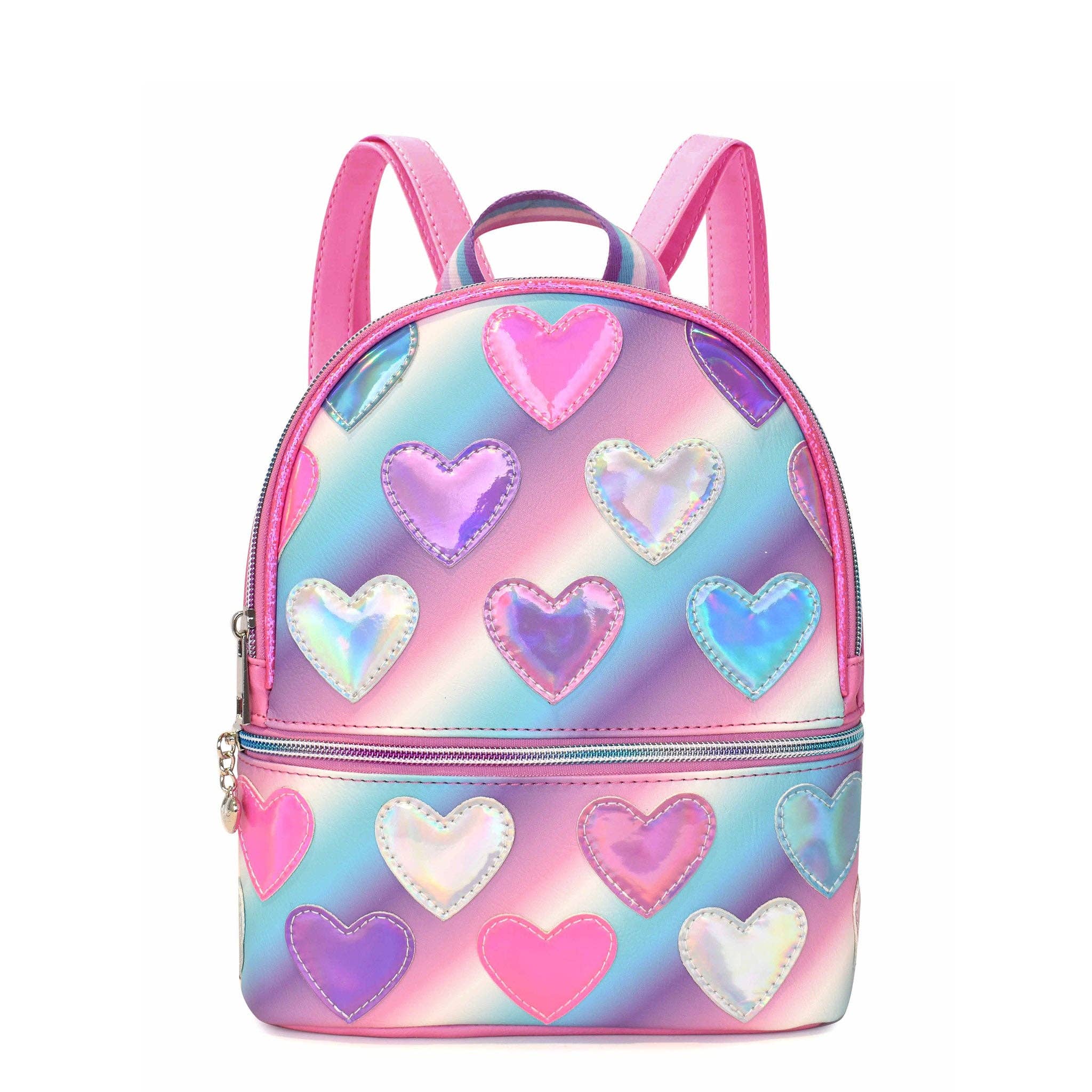 Metallic Heart-Patched Ombre Mini Backpack