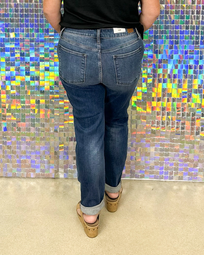 Judy Blue Cora Slim Mid-Rise Cuffed Jean - Dark Wash