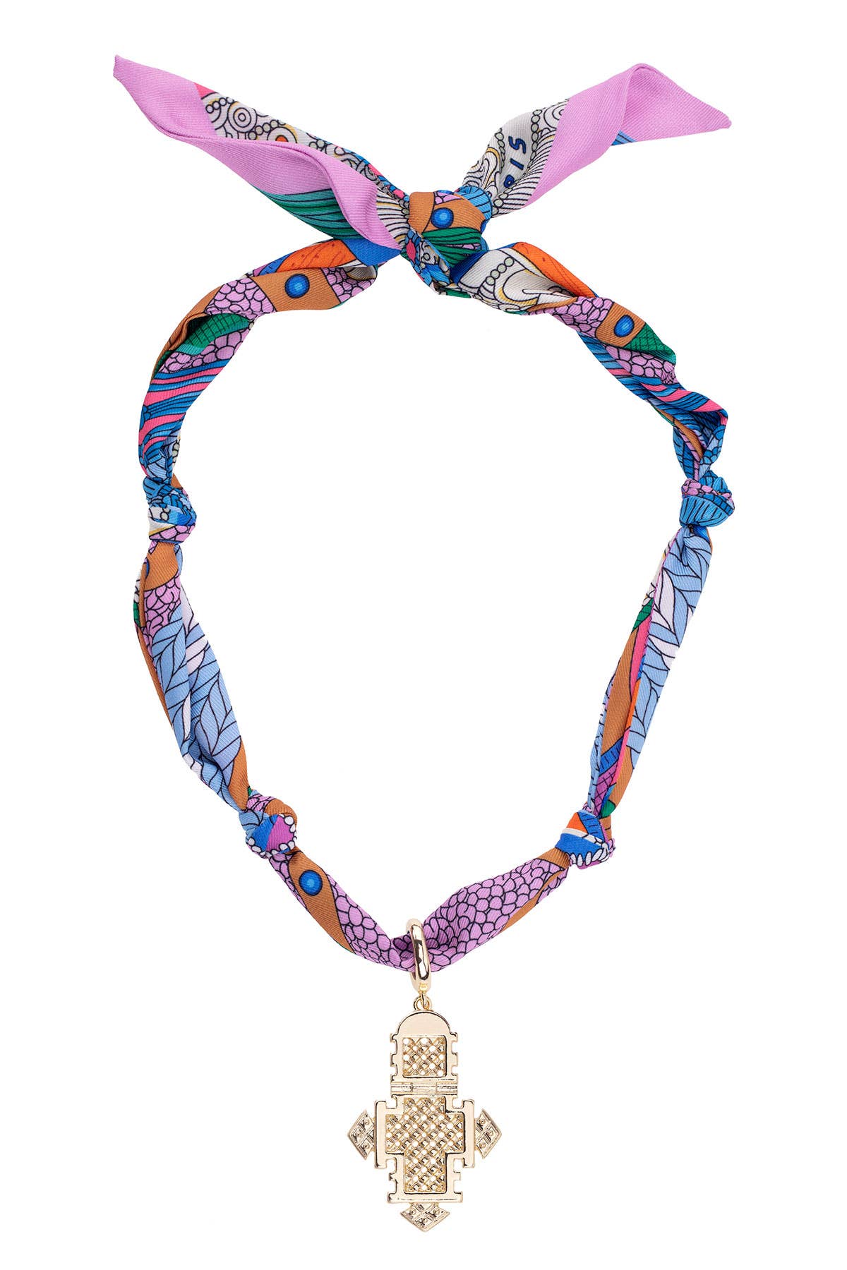 Noelle Ethiopian Cross Scarf Necklace in Multi