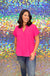 Jodifl Great Story Top - Hot Pink, v-neck, short sleeve, banded, placket